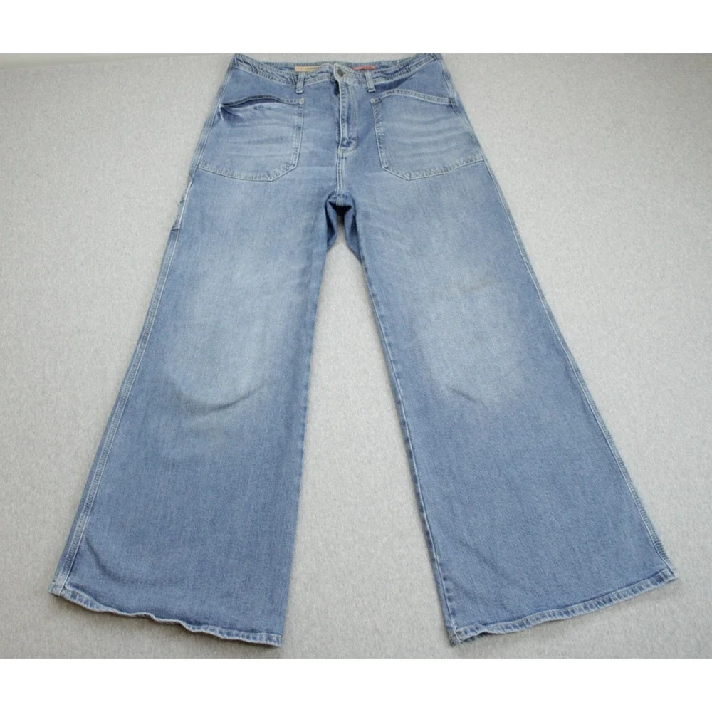 Anthropologie Pilcro Jeans Women 32 Blue Cotton Blend Stretch Carpenter Wide Leg